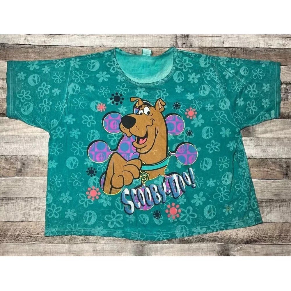 Scooby Doo Shirt Women's 26W/28W Teal AOP Floral Cartoon Network 90s 1998